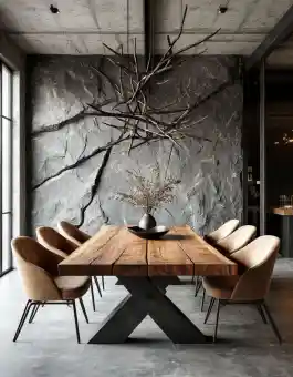 Двухуровневый журнальный столик из темного дерева с плавной, асимметричной формой столешниц и рифлеными цилиндрическими опорами.