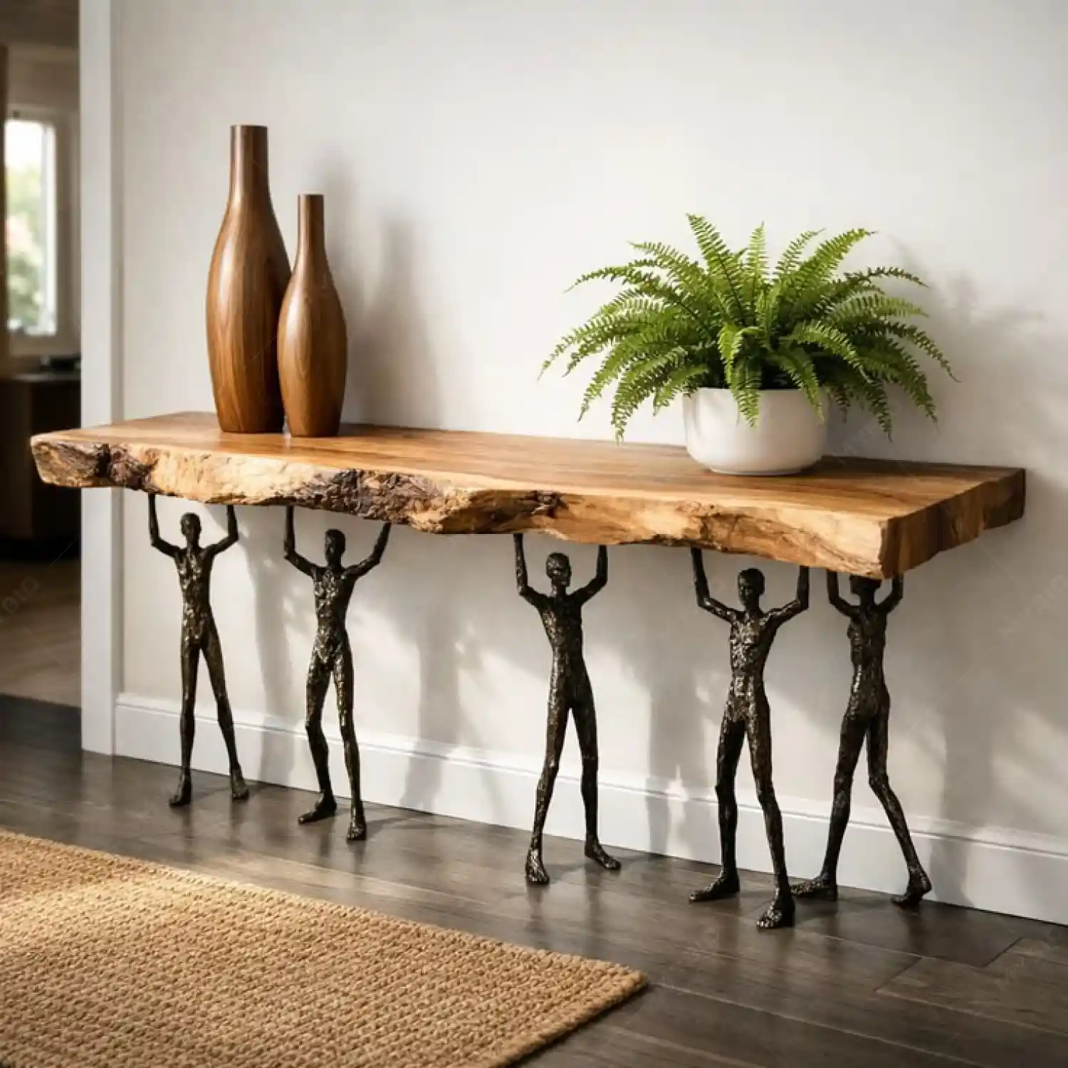 Двухуровневый журнальный столик из темного дерева с плавной, аси